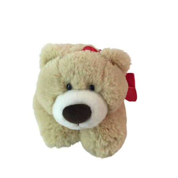 Aurora Hugga Wug Bear Plush 11" Tan Stuffed Animal Toy Red Bow Super Soft RARE - Picture 2 of 9
